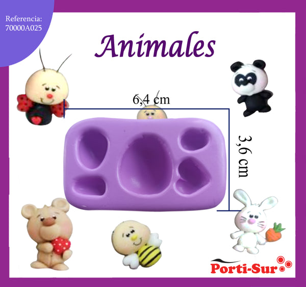 REF: 70000A025 MOLDE SILICONA ANIMALES ABEJA/CONEJO/OSO/MARQUITA