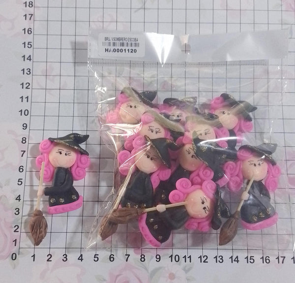 REF: HA0001120 HALLOW. PRENDEDOR BRUJA SOMBRERO ESCOBA   *CLL*