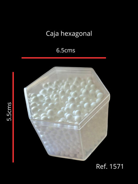 REF: 000001571 PLAST. CAJA CRISTAL HEXAGONAL 5.5 ALTO 6 ANCHO 6.5 FONDO CAJA*350 UND
