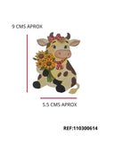 REF: 801000614 LASER APLIQUE VACA SENTADA FLORES 9 ALTO *5.5 ANCHO