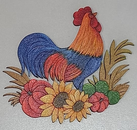 REF: 110300124 P.PINTADO LASER APLIQUE GALLO FLORES/HOJAS 8*8 (300201124)