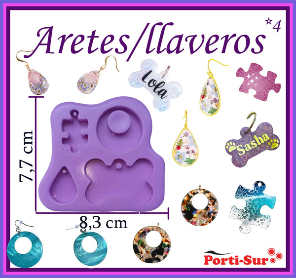 REF: 70000A270 MOLDE SILICONA ARETES LLAVERO HUESITO*4