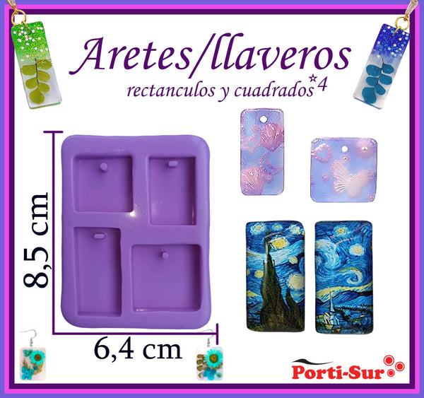 REF: 70000A269 MOLDE SILICONA ARETES/ LLAVEROS RECTANGULOS/CUADRADOS*4