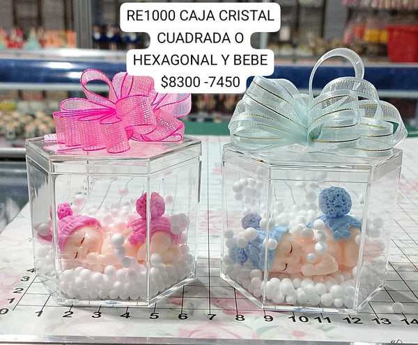 REF: RE0001000 REC. CAJA CRISTAL CUADRADA O HEXAGONAL BEBE COLAPARADA 6 CMS ALTO APROX