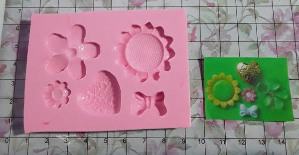 REF: 70000H084 MOLDE SILICONA CORAZON GR FLORES MOÑO * 5